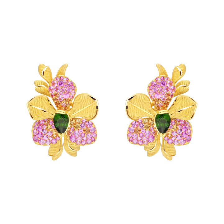 165E0784-24K-Pure-Gold-Gemstone-Vanda-Orchid-Earrings