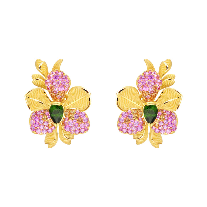 165E0784-24K-Pure-Gold-Gemstone-Vanda-Orchid-Earrings