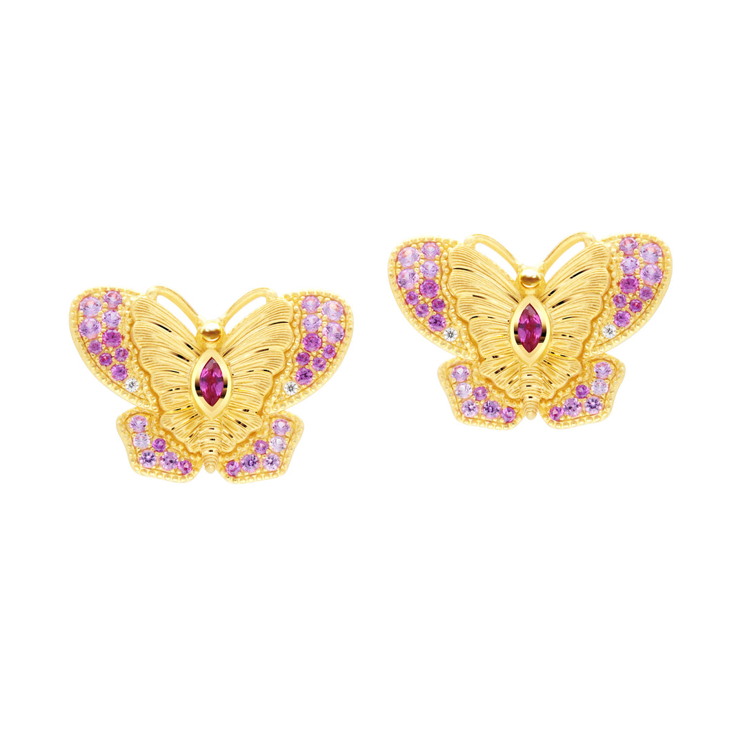 24K Pure Gold with Gemstone Stud Earring : Butterfly Design