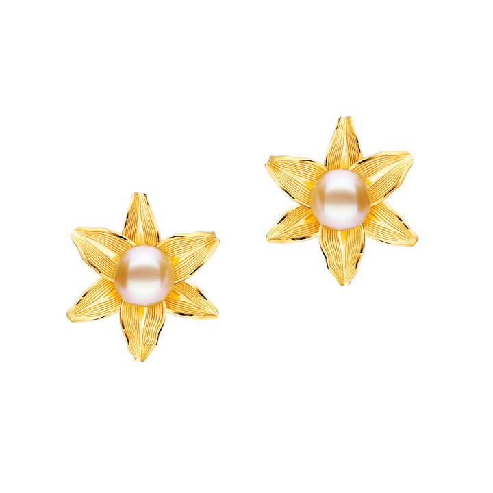 24K Pure Gold with Preal Earrings : Lily Design