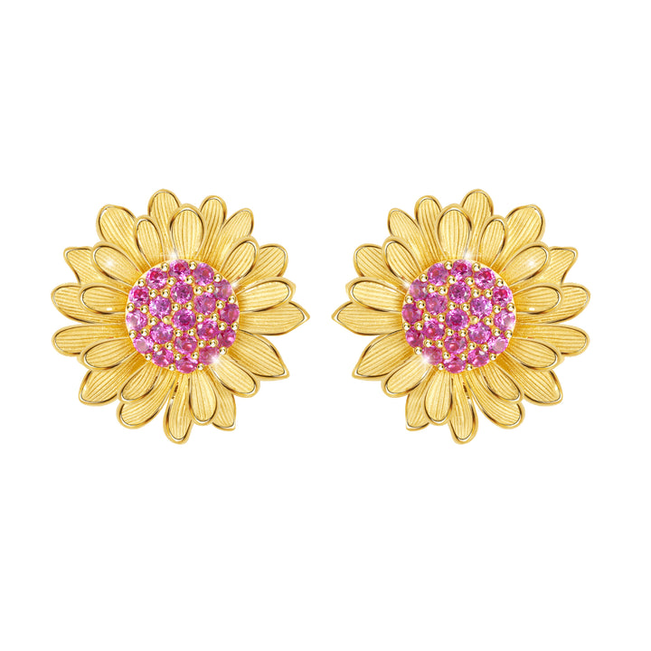 24K Pure Gold with Ruby Stud Earrings : Symphony Flora Design