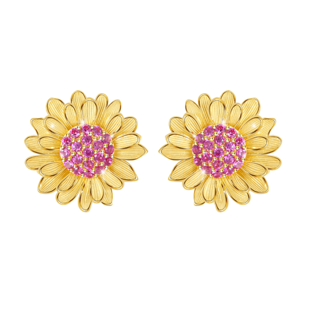 24K Pure Gold with Ruby Stud Earrings : Symphony Flora Design