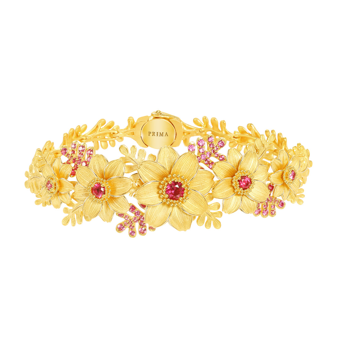 24K Pure Gold with Ruby Bracelet : Calendula Design