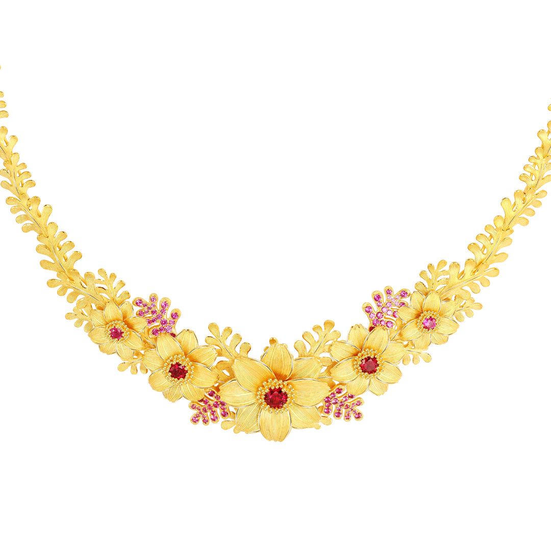 24K Pure Gold with Ruby Necklace : Calendula Design