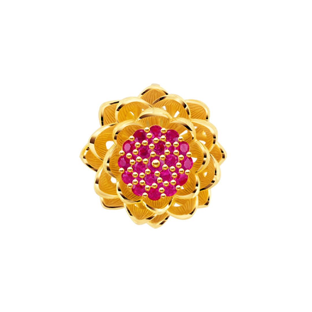 24K Pure Gold with Gemstone Pendant Lotus Design – Prima Gold