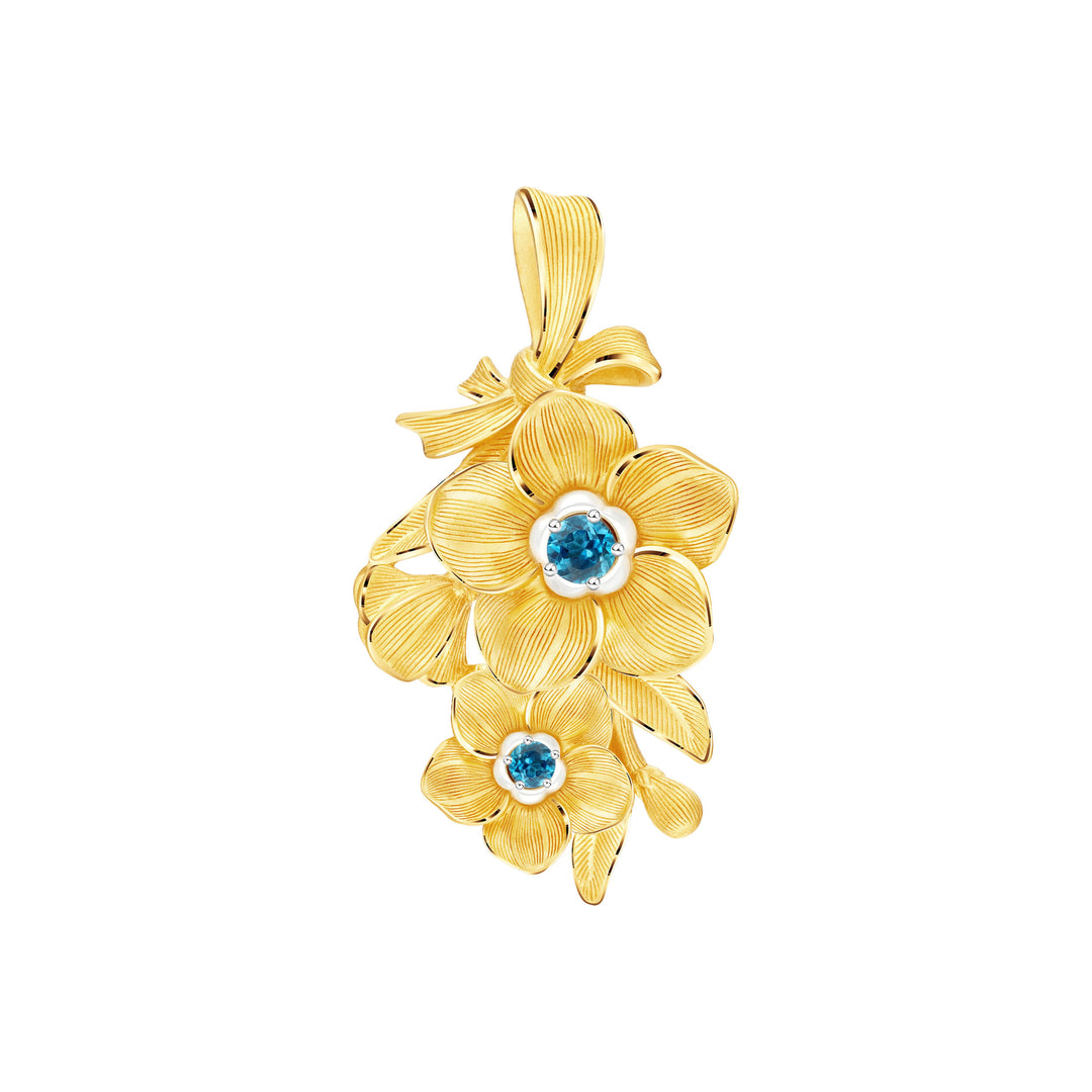 24K Pure Gold with Gemstone Pendant : Forget Me Not Flower Design