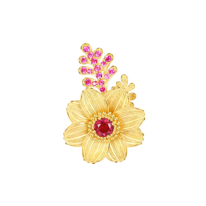 24K Pure Gold with 4mm Ruby Pendant : Calendula Design