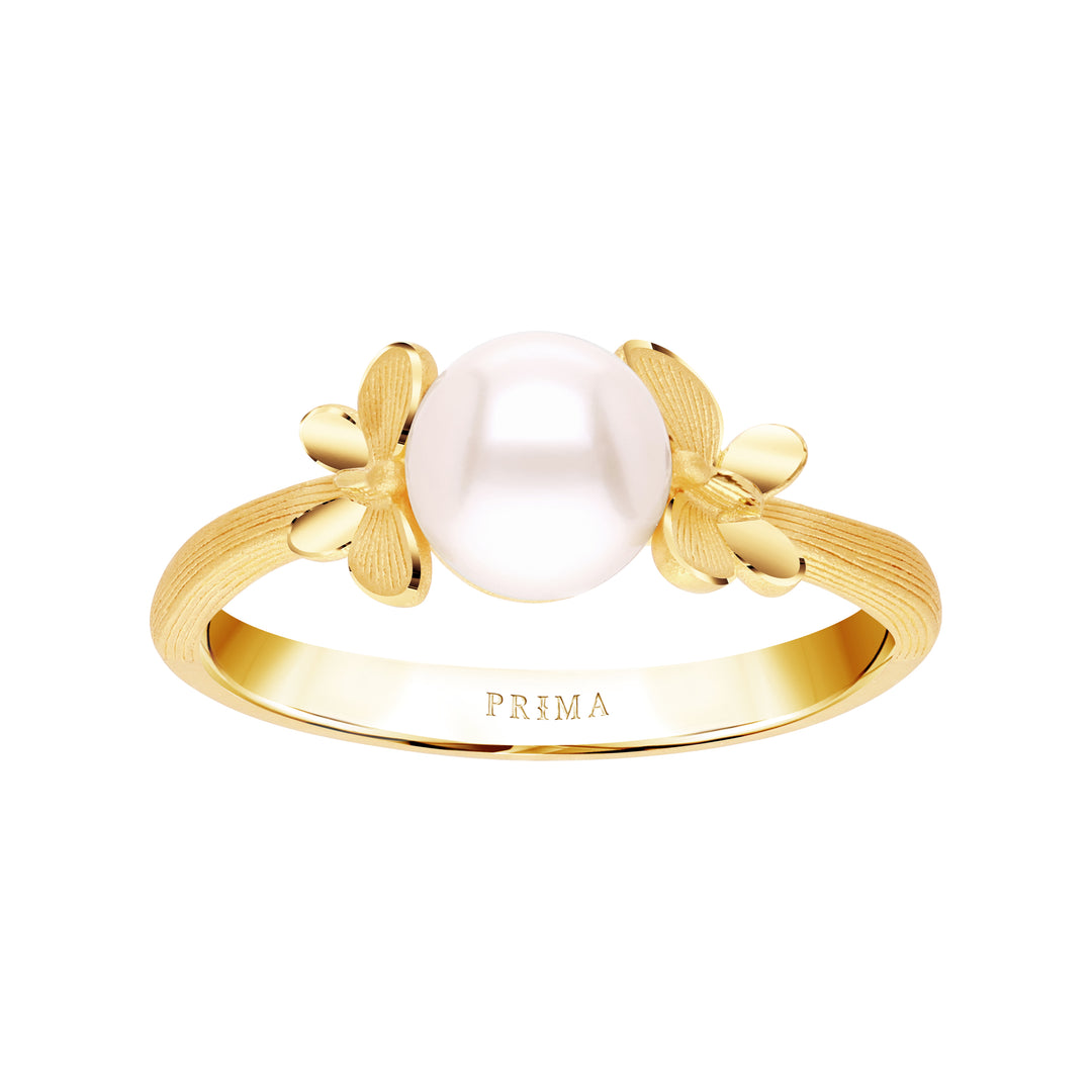 24K Pure Gold with Pearl Ring: Papillon Collection – Prima Gold Official