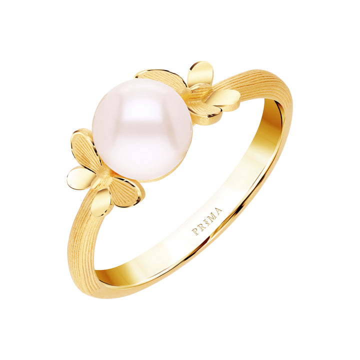 24K Pure Gold with Pearl Ring: Papillon Collection