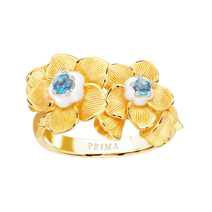 24K Pure Gold with Gemstone Ring : Forget Me Not Flower Design