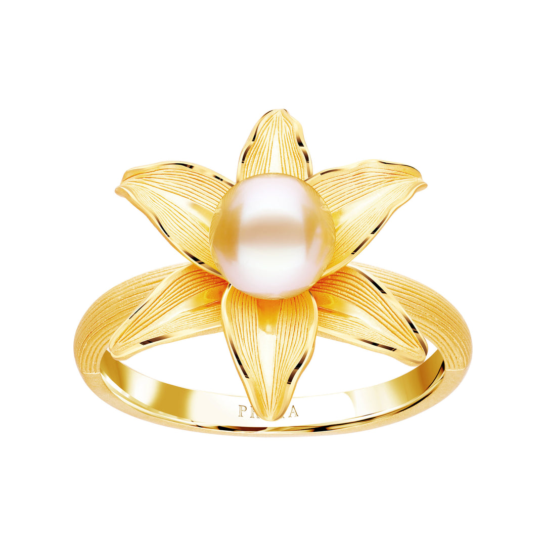 24K Pure Gold with Pearl Ring : Lily Design