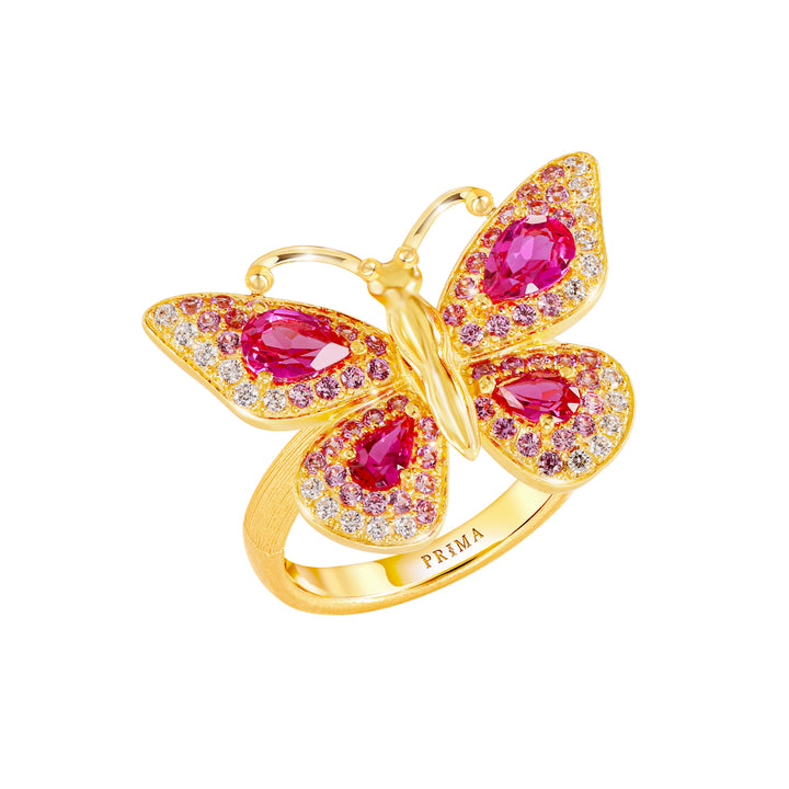 24K Pure Gold with Ruby Ring : Flying Butterfly Design