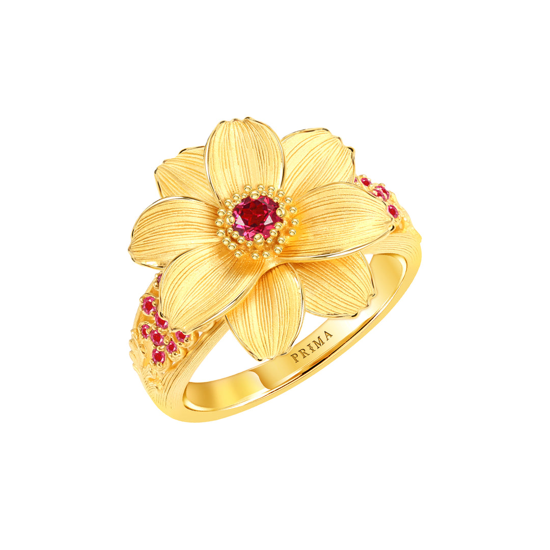 24K Pure Gold with 3mm Ruby Ring : Calendula Design