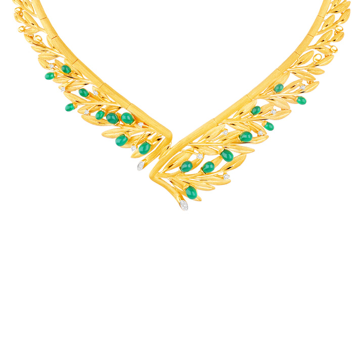 24K Pure Gold with Gemstone Necklace :  Olive Design