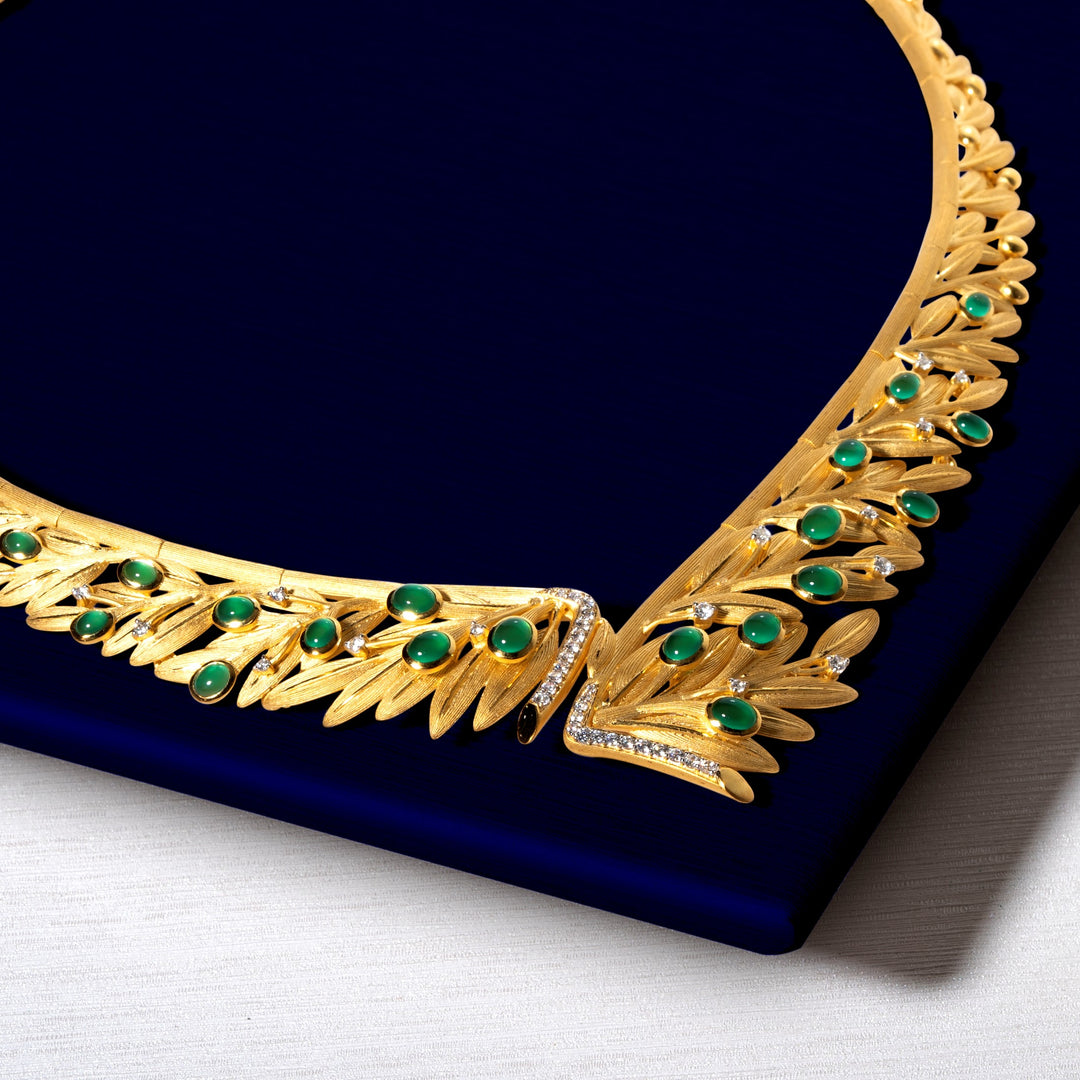 24K Pure Gold with Gemstone Necklace :  Olive Design
